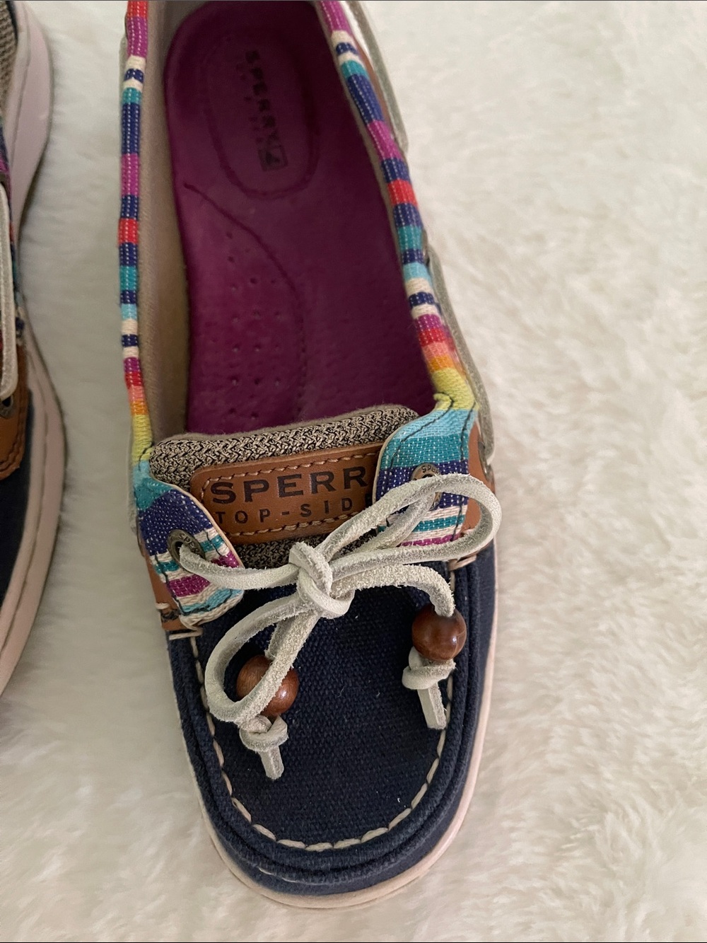 Sperrys Women’s Navy Canvas Boat Shoes with Multicolor Trim SZ 7 - Picture 2 of 7